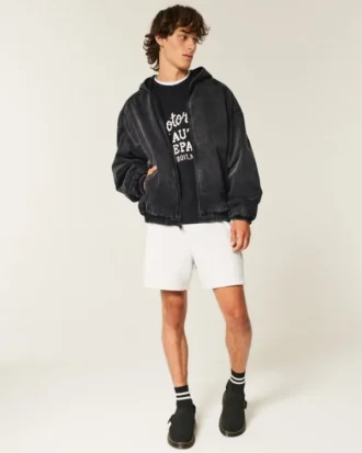 Vasket svart denim skaterjakke Vasket svart denim skaterjakke