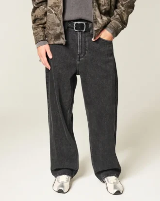 Vasket svart Dodge Hellcat grafisk baggy jeans