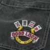 Vasket svart Good Luck brodert skaterbaggyjeans