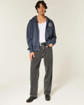 Vasket svart logo grafisk baggy jeans
