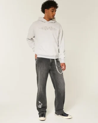 Vasket svart Star Graphic Baggy Jeans