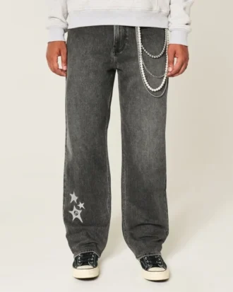 Vasket svart Star Graphic Baggy Jeans