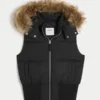 Y2K-vest med hette og fuskepels